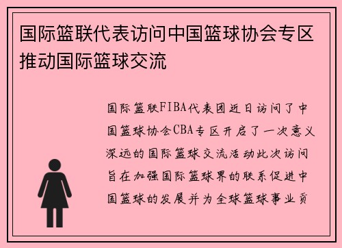 国际篮联代表访问中国篮球协会专区推动国际篮球交流